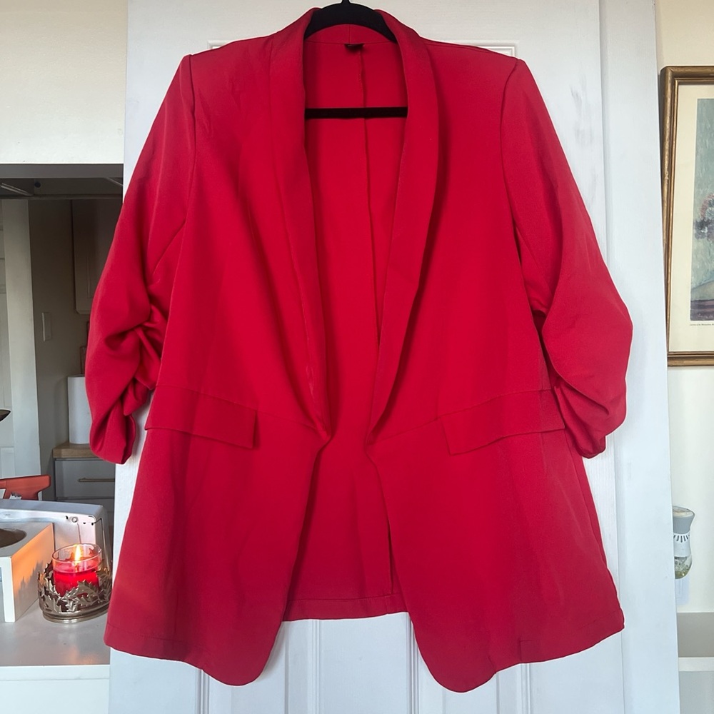 Red Open-Front Women's Blazer Jacket